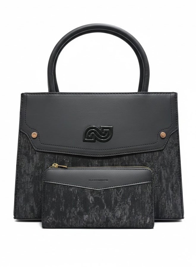 FUMES Black Women’s Satchel Handbag with Matching Small Wallet – Structured Design, Solid Textured Finish, Elegant Office & Daily Carry Bag - Image 2